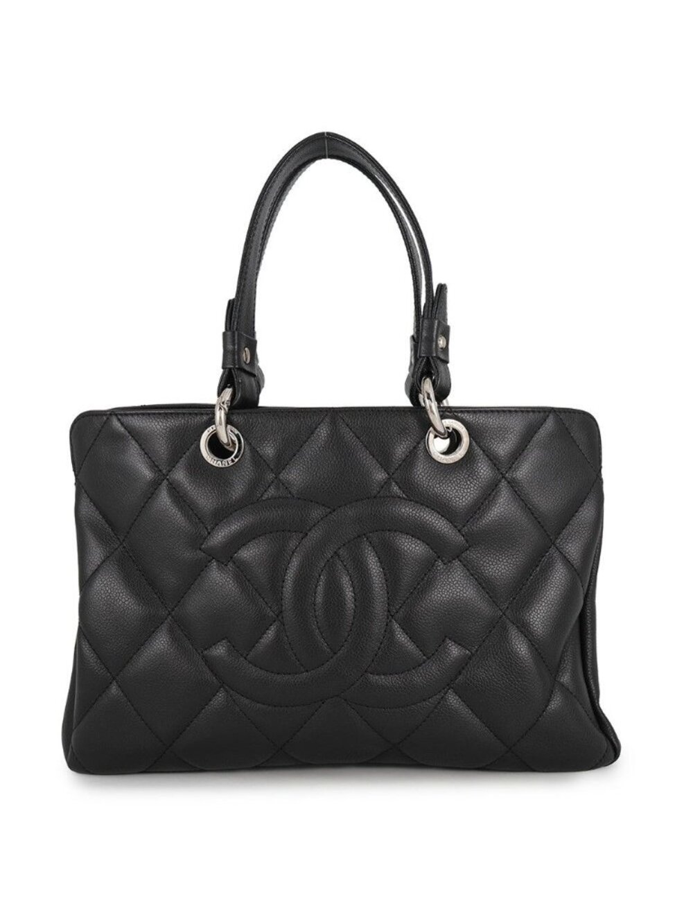 Chanel Tote Bag Quilted CC Logo Caviar Leather Black